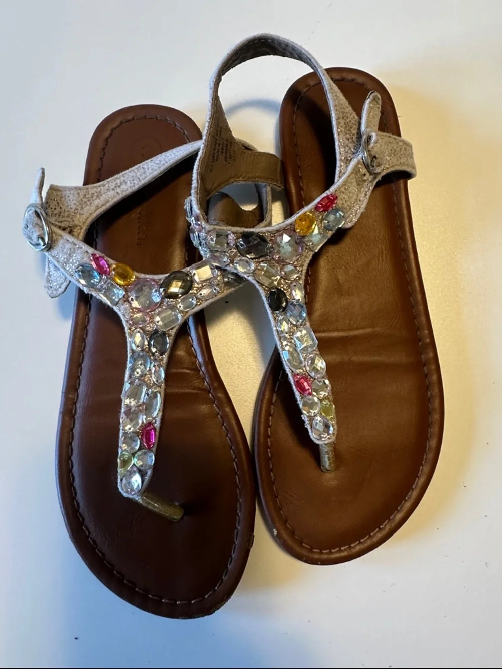 Xhilaration Brown Footbed Sandals with Multicolor Gem T-Strap